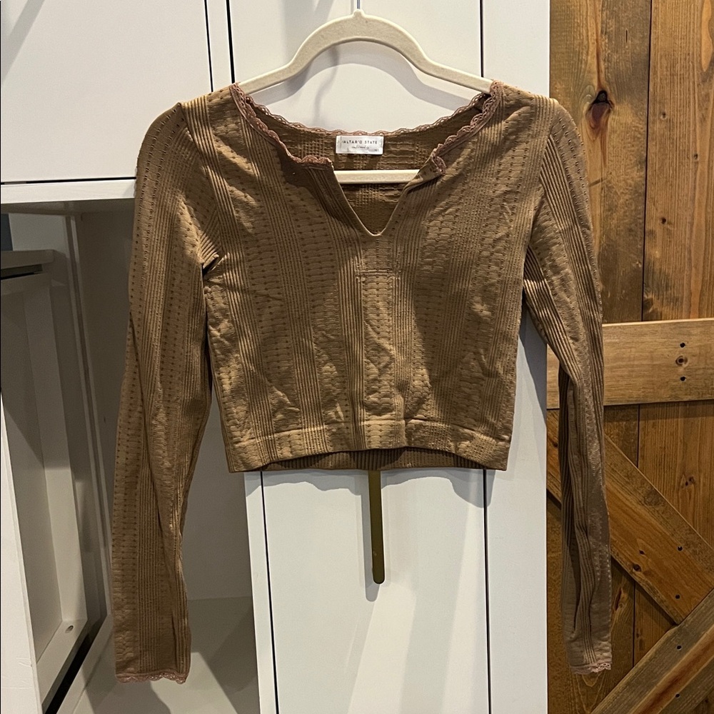 Altar'd State Brown Ribbed Crop Top